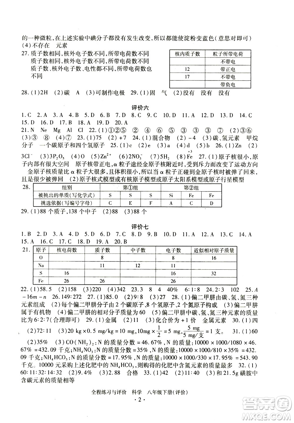 浙江人民出版社2021全程練習(xí)與評(píng)價(jià)評(píng)價(jià)八年級(jí)下冊(cè)科學(xué)ZH浙教版答案