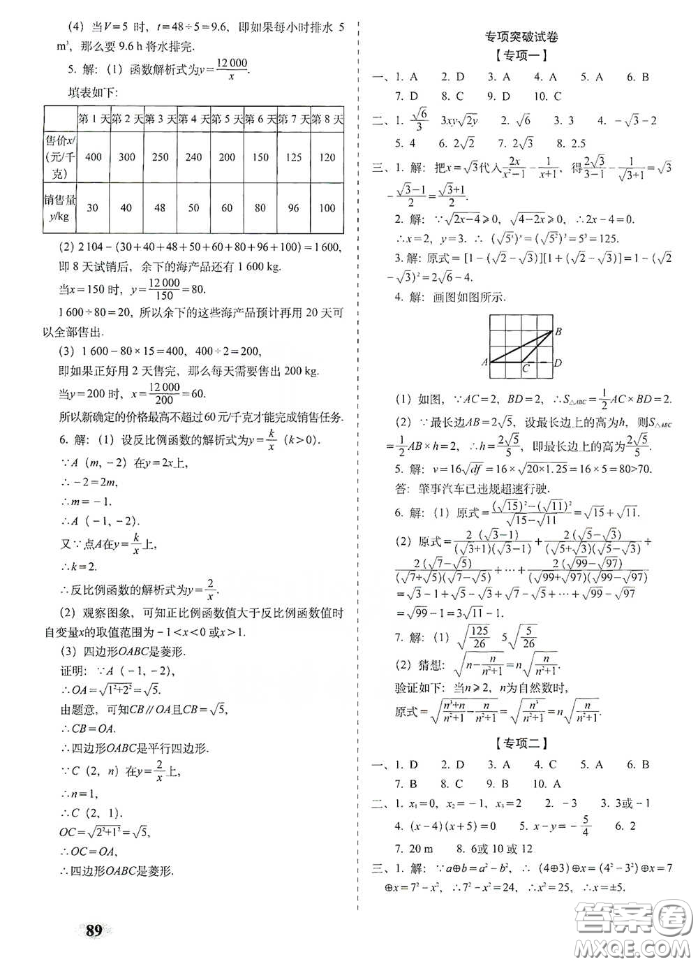 長(zhǎng)春出版社2021聚能闖關(guān)100分期末復(fù)習(xí)沖刺卷八年級(jí)數(shù)學(xué)下冊(cè)浙教版答案