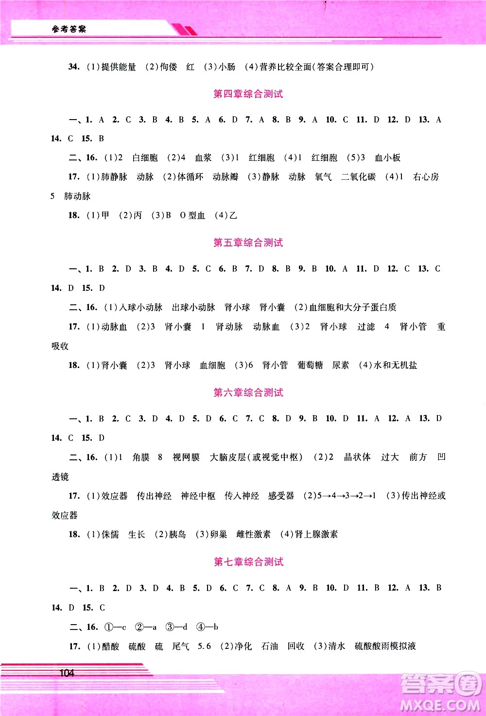 廣西師范大學(xué)出版社2021新課程學(xué)習(xí)輔導(dǎo)生物學(xué)七年級下冊人教版答案