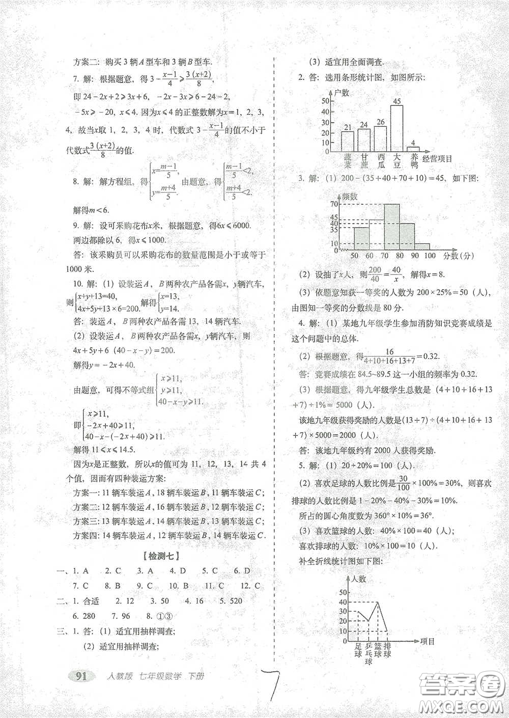 長春出版社2021聚能闖關(guān)100分期末復(fù)習(xí)沖刺卷七年級數(shù)學(xué)下冊人教版答案