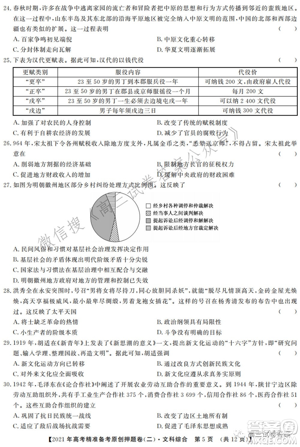 2021年高考精準(zhǔn)備考原創(chuàng)押題二文科綜合試卷及答案