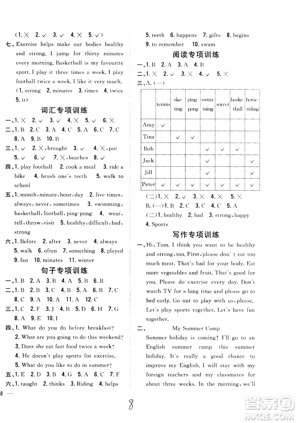 吉林人民出版社2021全科王同步課時練習英語六年級下冊新課標冀教版答案