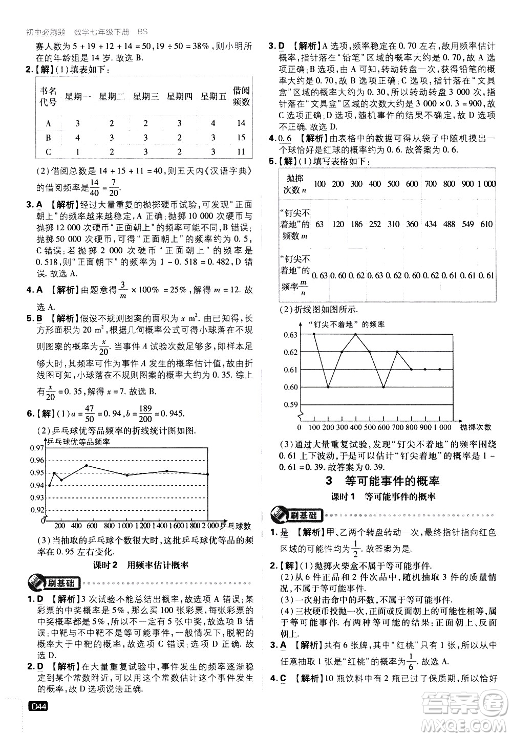 開明出版社2021版初中必刷題數(shù)學七年級下冊BS北師大版答案