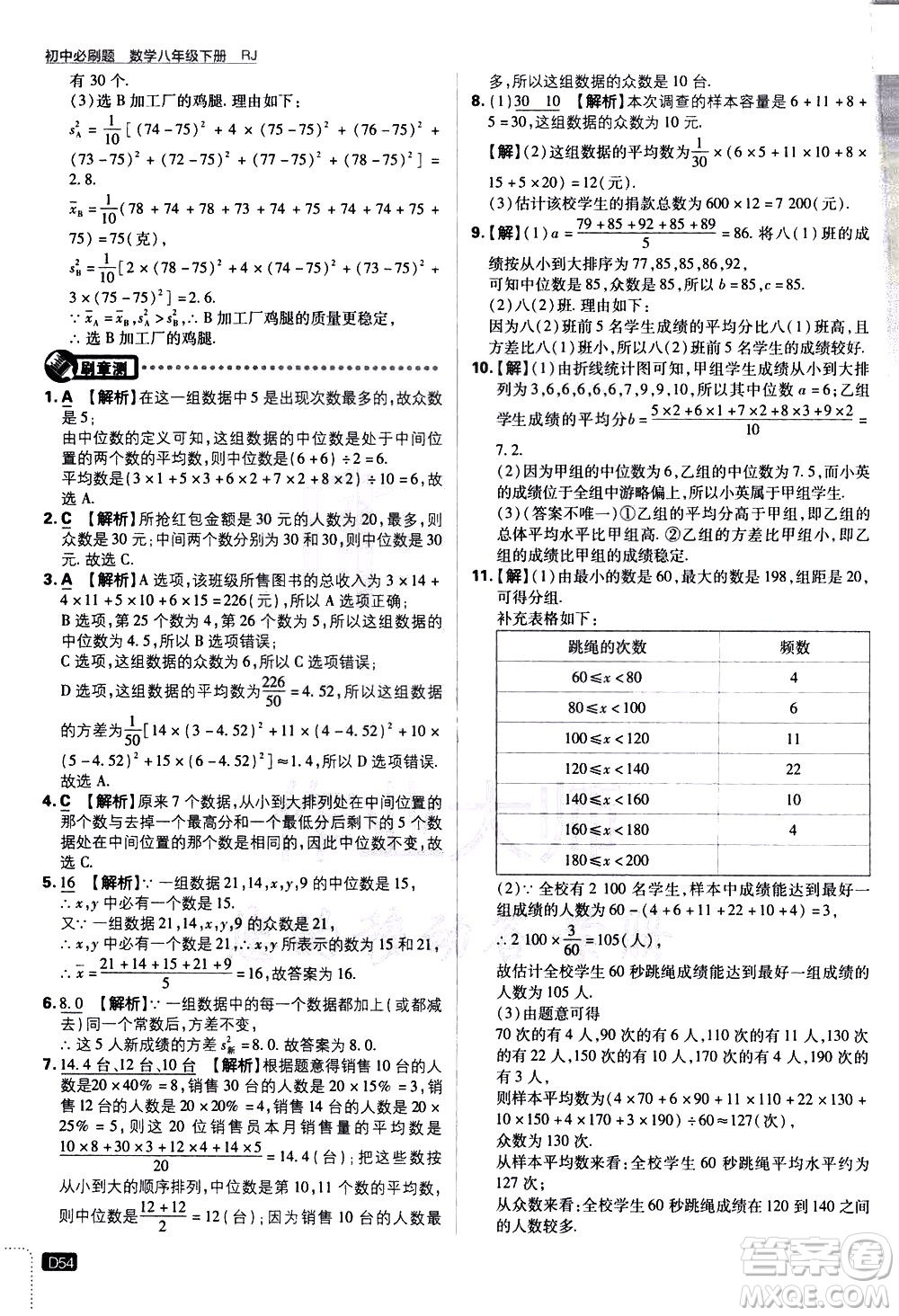 開(kāi)明出版社2021版初中必刷題數(shù)學(xué)八年級(jí)下冊(cè)RJ人教版答案