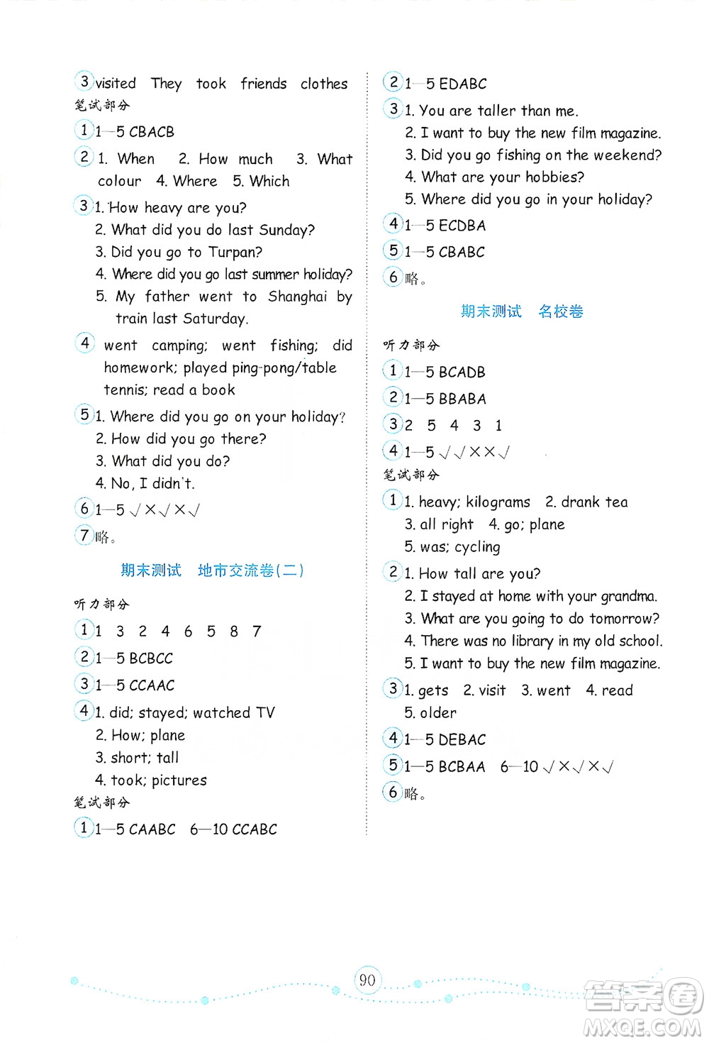 山東教育出版社2021年小學(xué)英語(yǔ)金鑰匙試卷三年級(jí)起點(diǎn)六年級(jí)下冊(cè)人教版答案