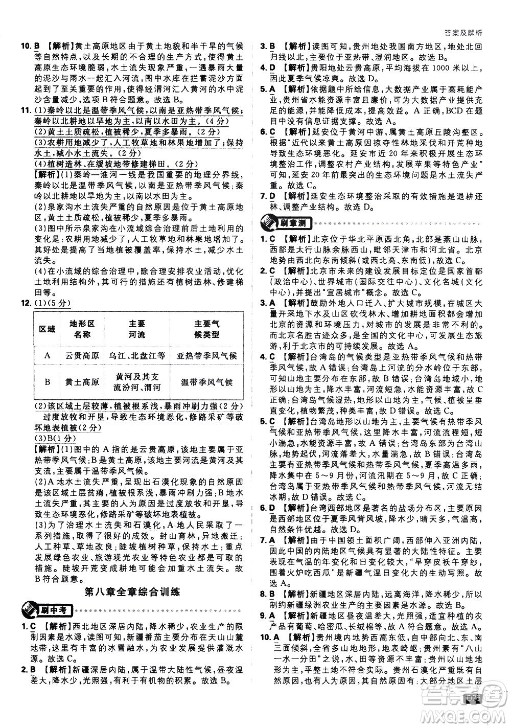 開(kāi)明出版社2021版初中必刷題地理八年級(jí)下冊(cè)課標(biāo)版湘教版答案