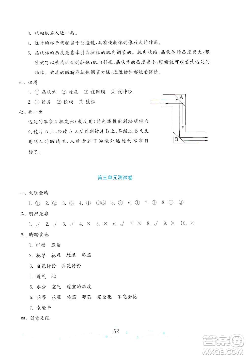 山東教育出版社2021年小學(xué)科學(xué)金鑰匙試卷五年級(jí)下冊(cè)青島版答案