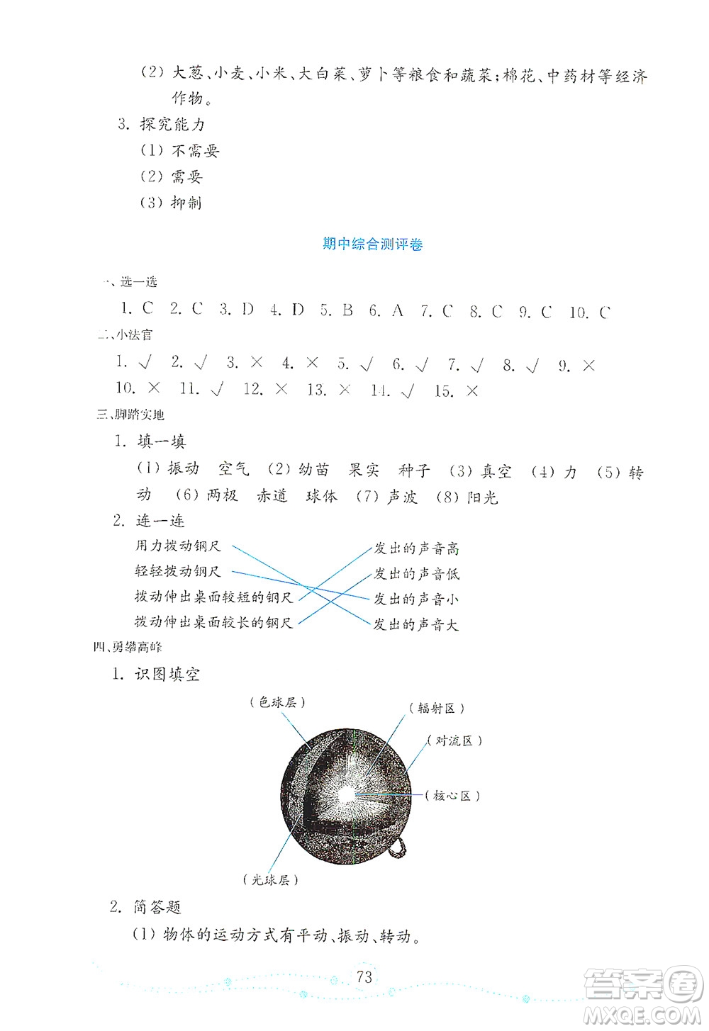 山東教育出版社2021年小學(xué)科學(xué)金鑰匙試卷四年級下冊金版青島版答案