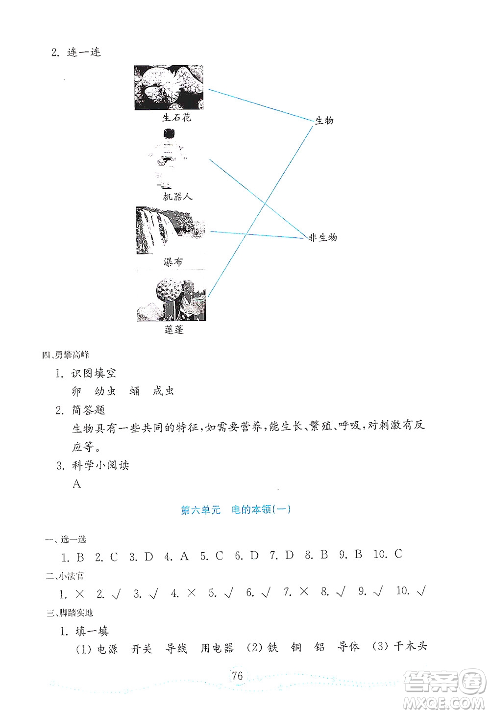 山東教育出版社2021年小學(xué)科學(xué)金鑰匙試卷四年級下冊金版青島版答案