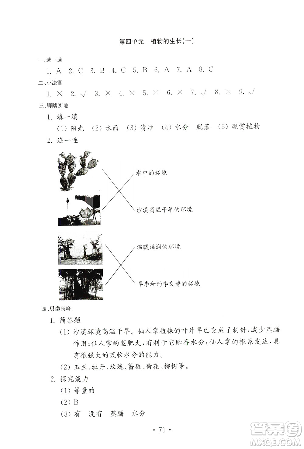 山東教育出版社2021年小學(xué)科學(xué)金鑰匙試卷四年級(jí)下冊(cè)青島版答案