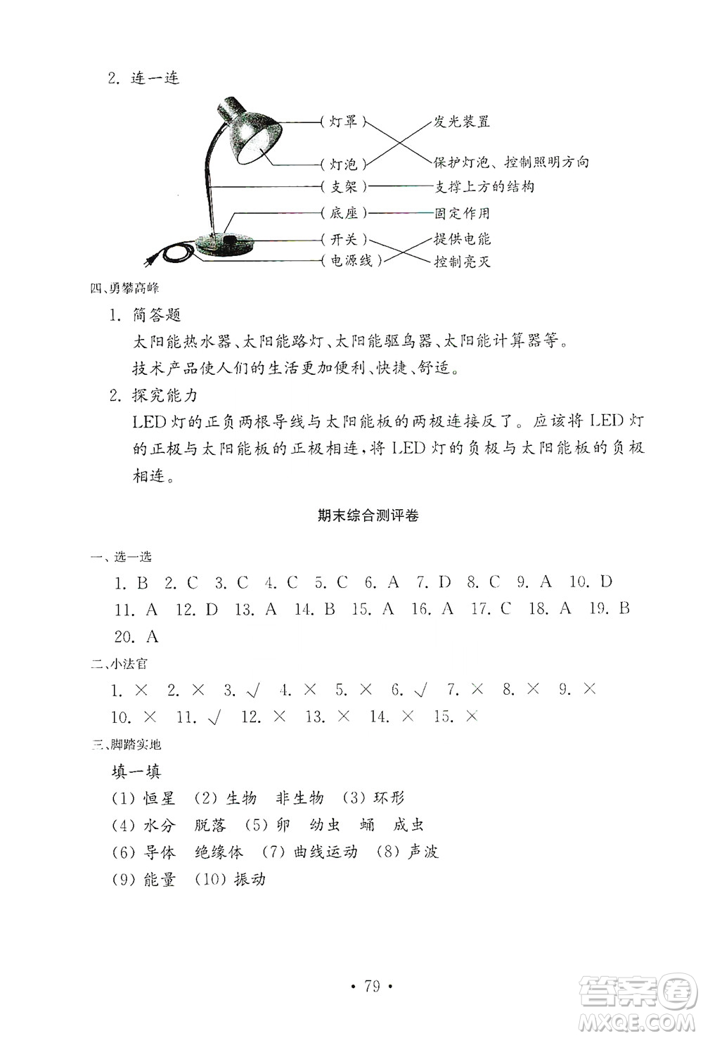 山東教育出版社2021年小學(xué)科學(xué)金鑰匙試卷四年級(jí)下冊(cè)青島版答案