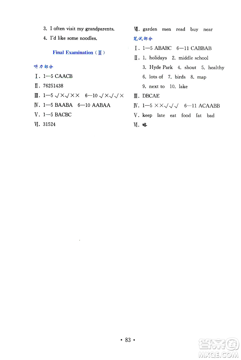 山東教育出版社2021年小學(xué)英語金鑰匙試卷四年級(jí)下冊(cè)金版魯科版答案