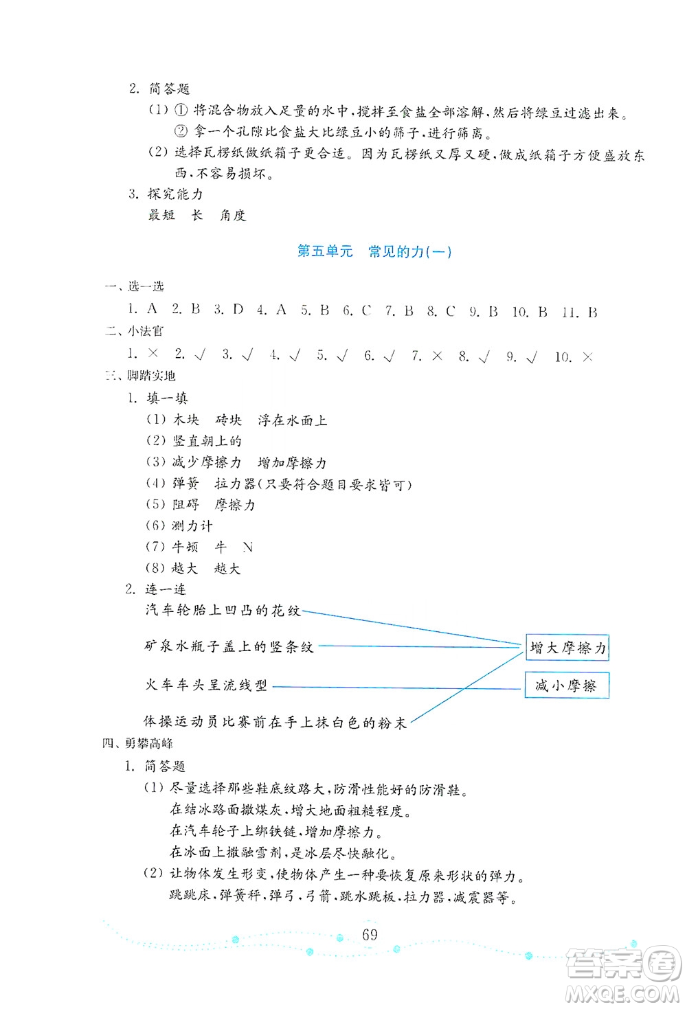 山東教育出版社2021年小學(xué)科學(xué)金鑰匙試卷四年級(jí)下冊(cè)金版青島版答案