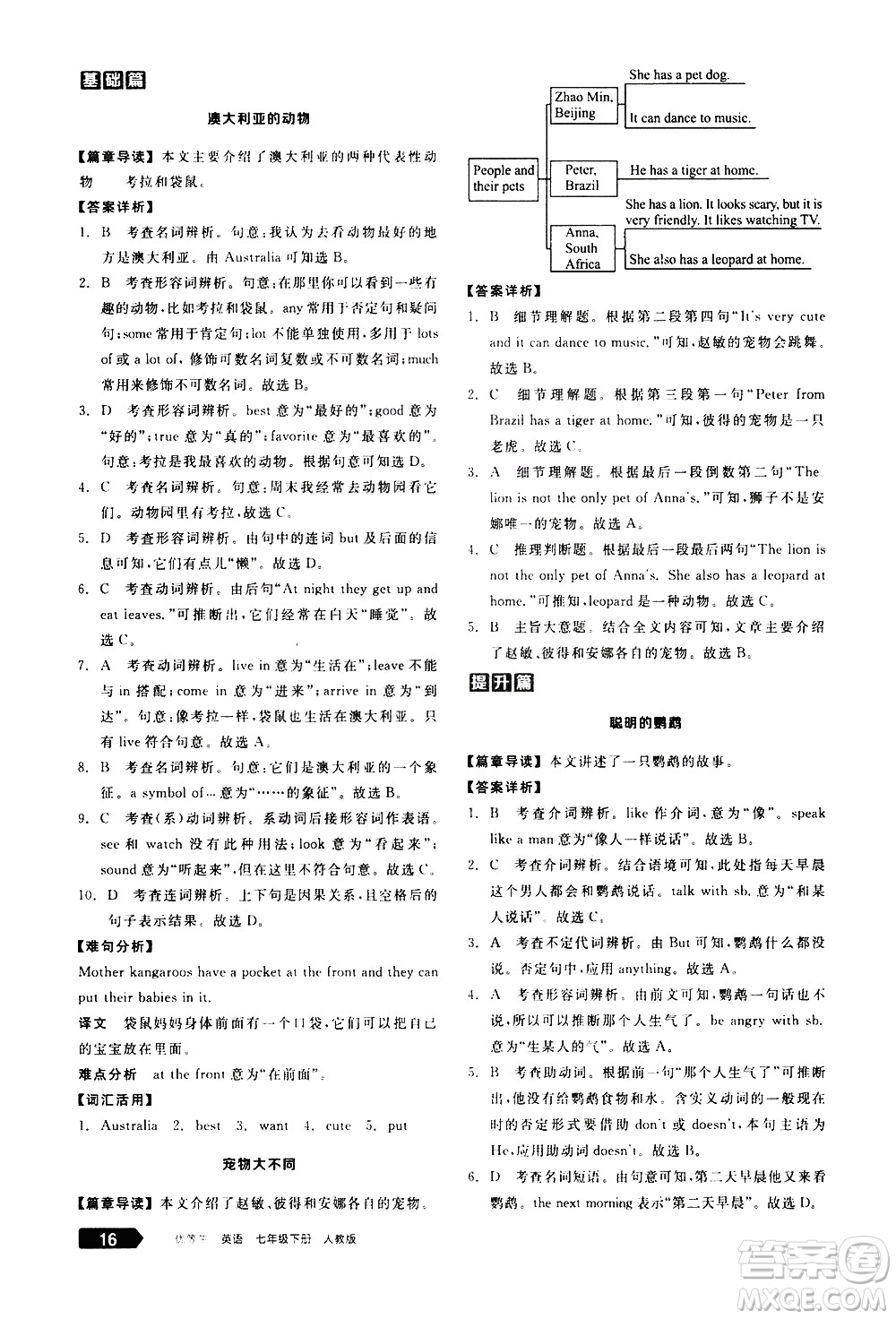 陽光出版社2021練就優(yōu)等生英語完形填空閱讀理解七年級下冊新課標(biāo)RJ人教版答案