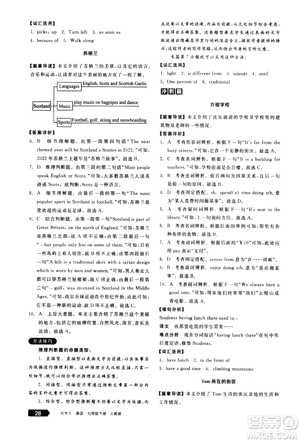 陽光出版社2021練就優(yōu)等生英語完形填空閱讀理解七年級下冊新課標(biāo)RJ人教版答案