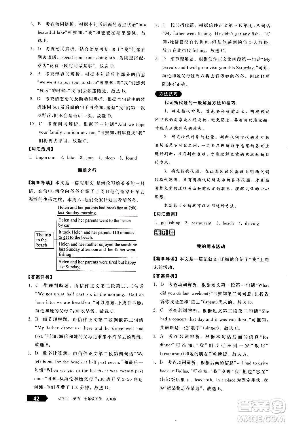 陽光出版社2021練就優(yōu)等生英語完形填空閱讀理解七年級下冊新課標(biāo)RJ人教版答案