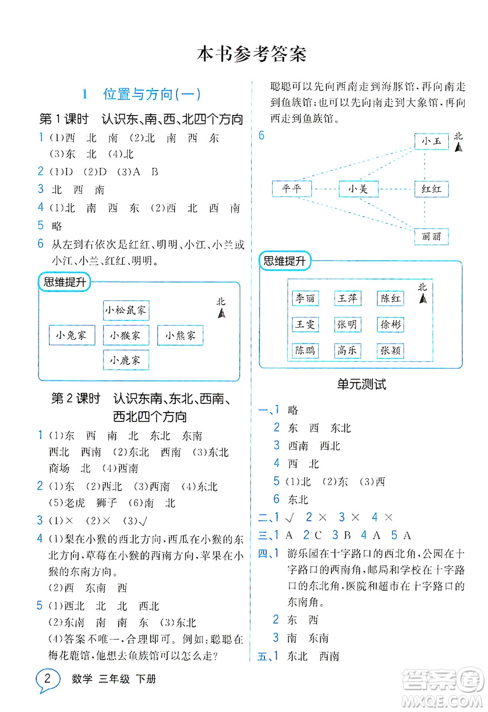 人民教育出版社2021教材解讀數(shù)學(xué)三年級下冊人教版答案