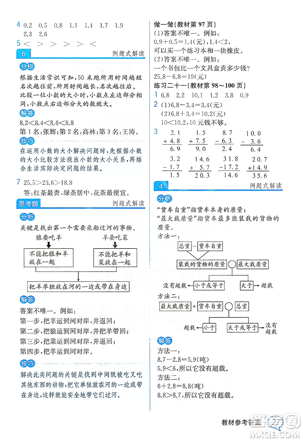 人民教育出版社2021教材解讀數(shù)學(xué)三年級下冊人教版答案