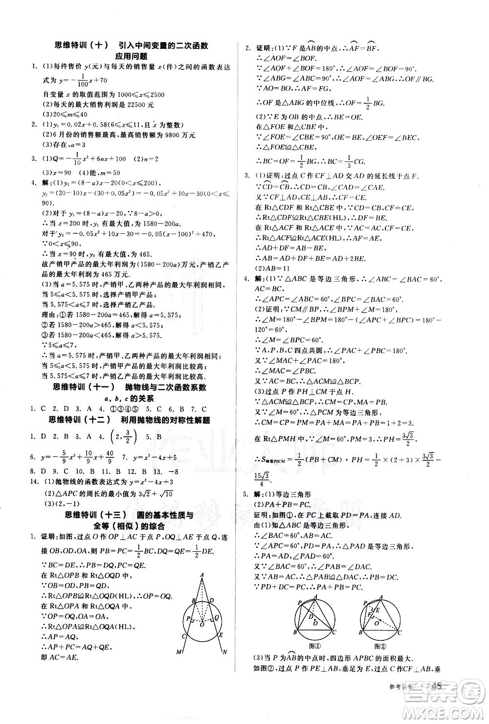 陽光出版社2021練就優(yōu)等生數學思維特訓九年級下冊新課標BS北師大版答案