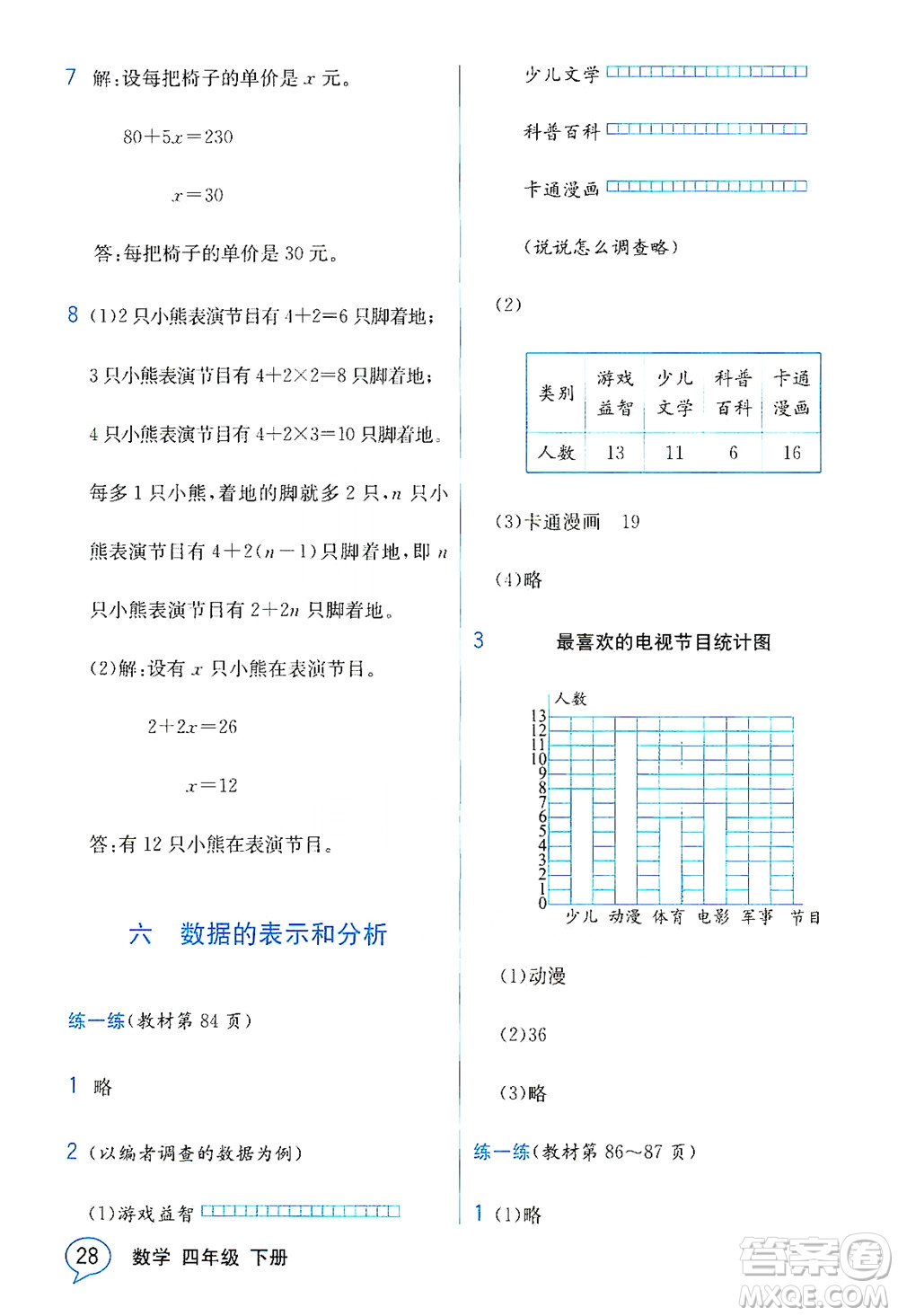 現(xiàn)代教育出版社2021教材解讀數(shù)學(xué)四年級下冊BS北師大版答案