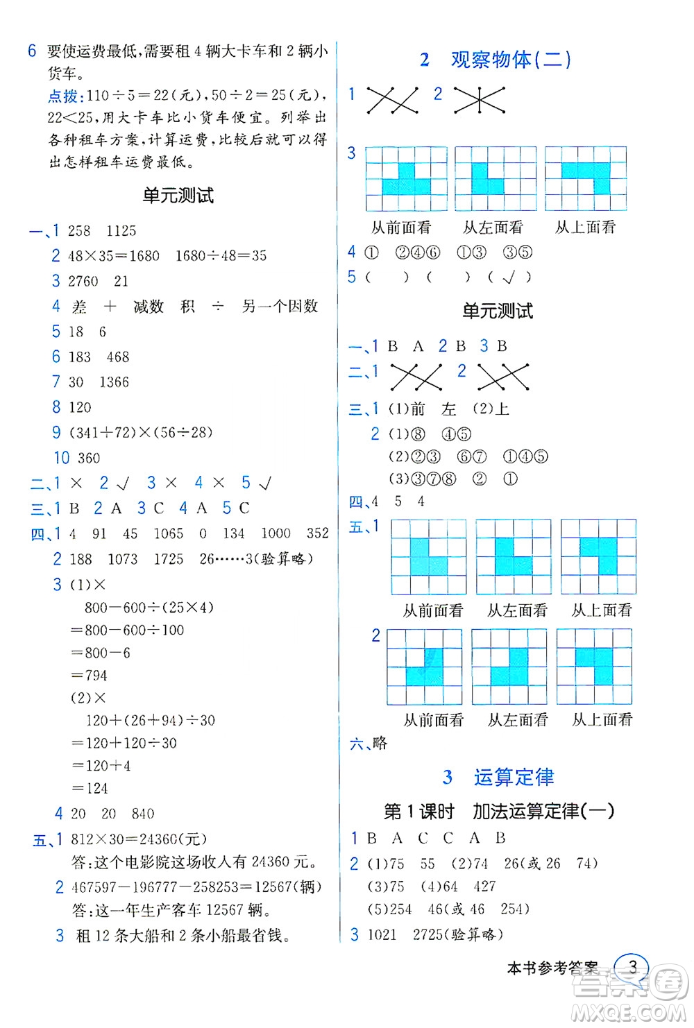 人民教育出版社2021教材解讀數(shù)學(xué)四年級(jí)下冊(cè)人教版答案