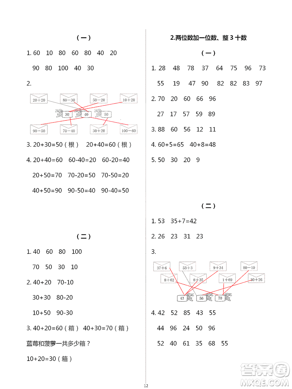 浙江教育出版社2021數(shù)學(xué)課堂作業(yè)本一年級(jí)下冊(cè)人教版參考答案