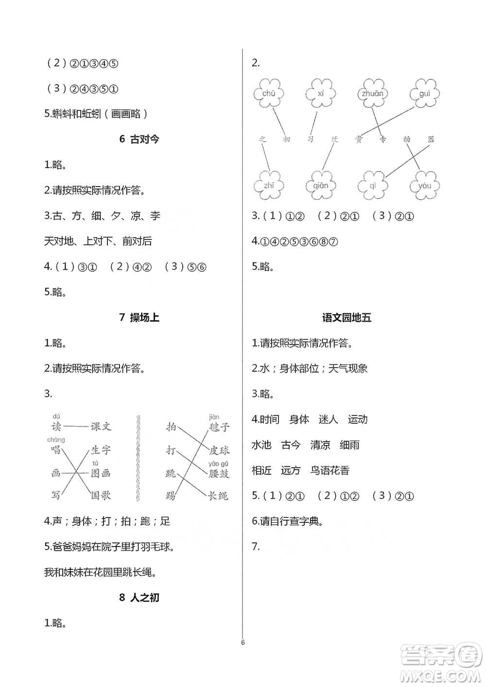 浙江教育出版社2021語文課堂作業(yè)本一年級(jí)下冊(cè)人教版參考答案