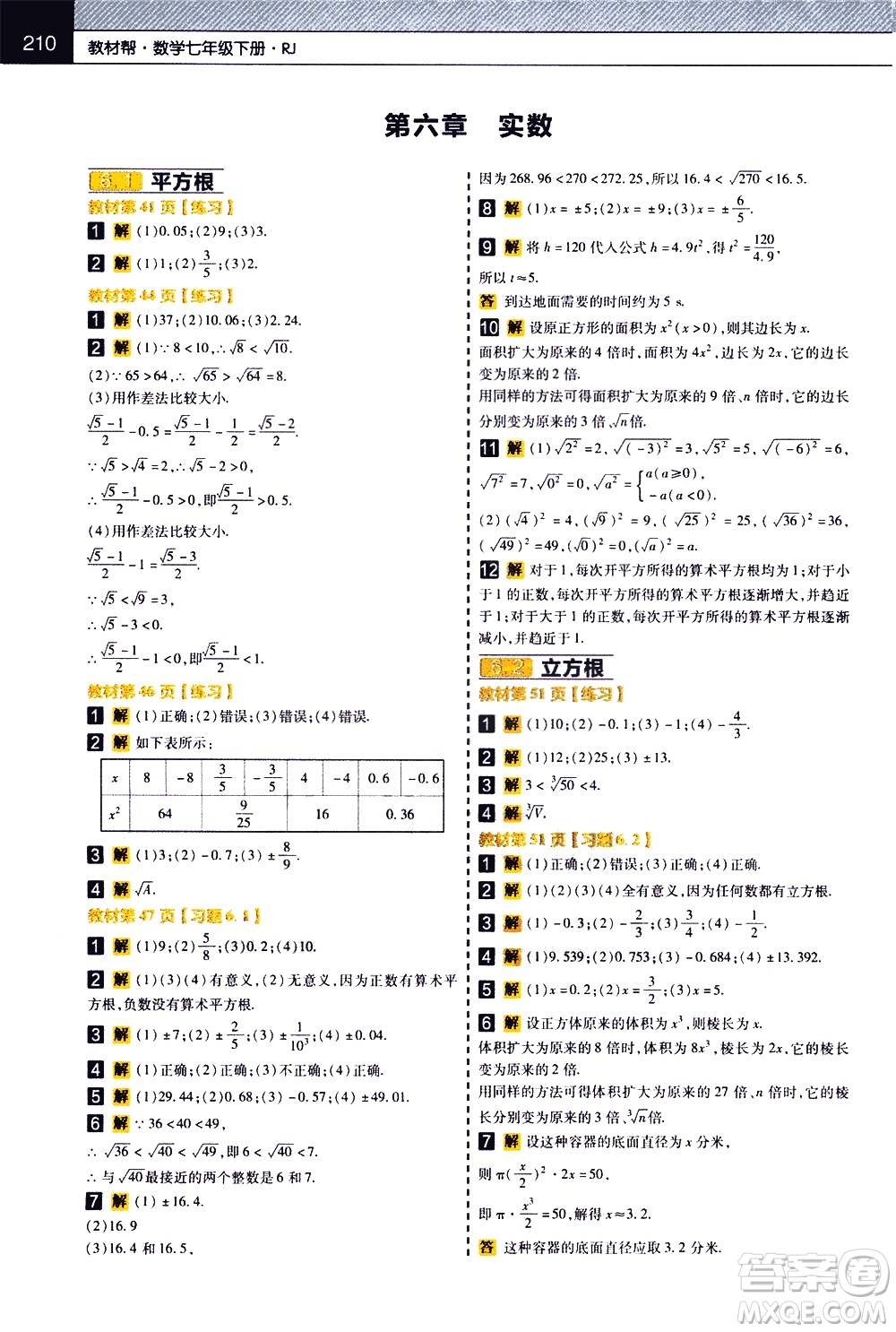 南京師范大學(xué)出版社2021教材幫初中數(shù)學(xué)七年級(jí)下冊(cè)RJ人教版答案