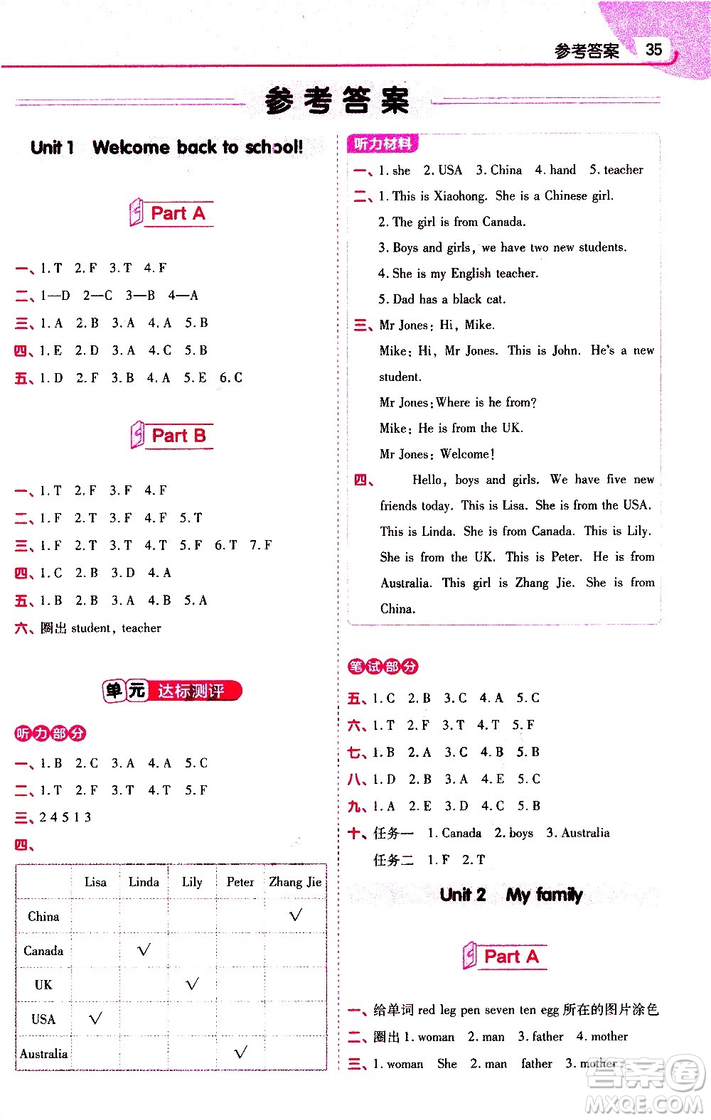 南京師范大學(xué)出版社2021教材幫作業(yè)幫小學(xué)英語三年級下冊RP人教版答案