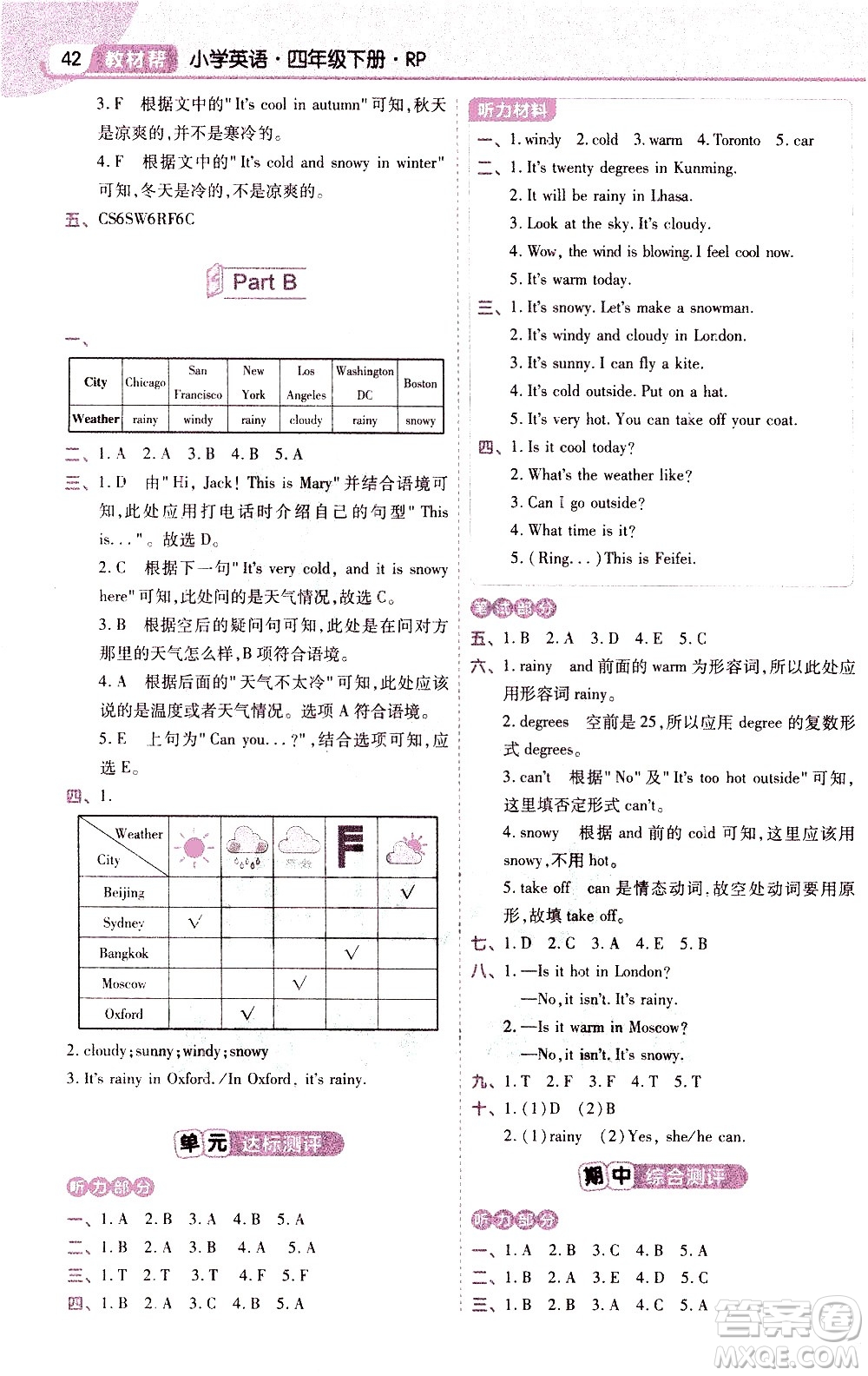 南京師范大學(xué)出版社2021教材幫作業(yè)幫小學(xué)英語四年級(jí)下冊(cè)RP人教版答案