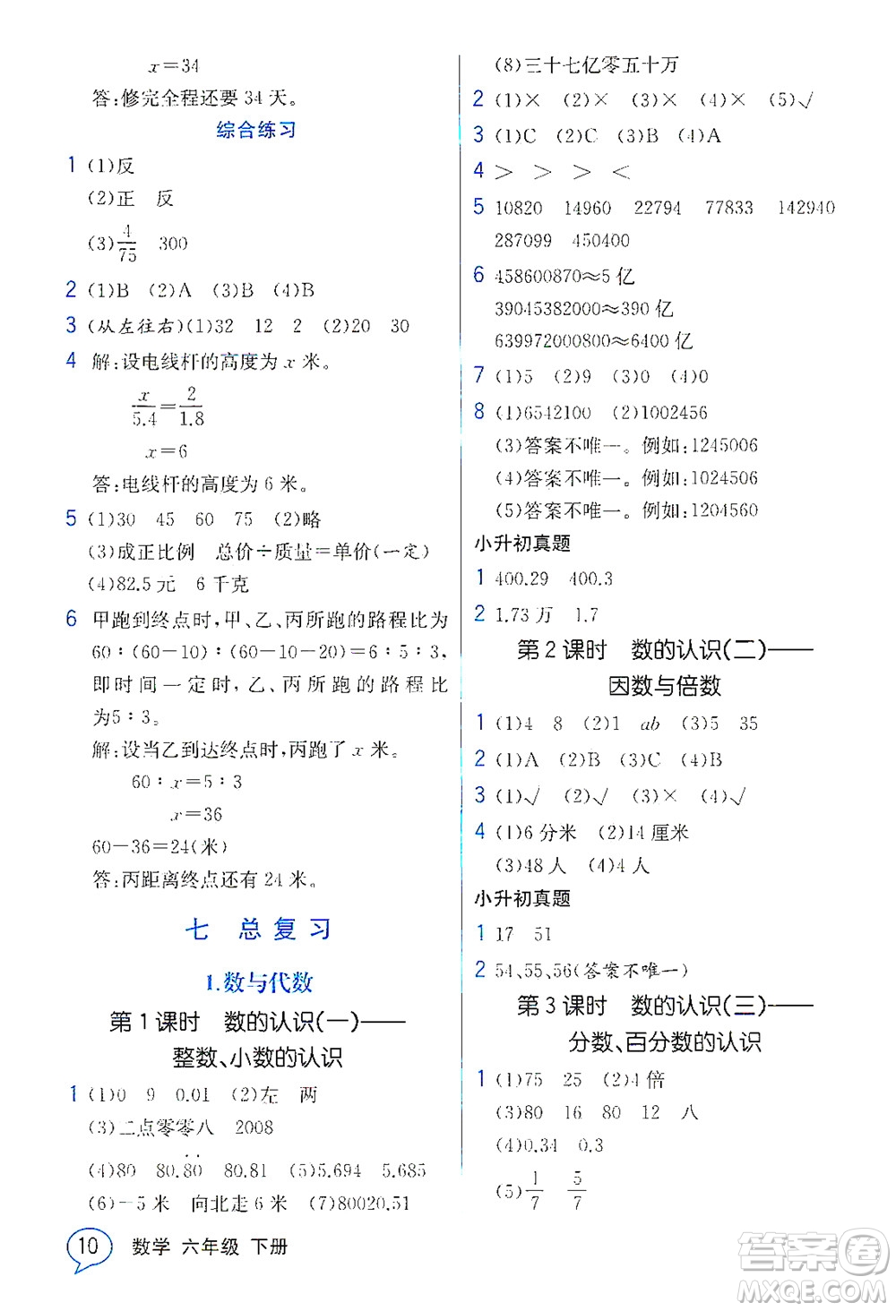 現(xiàn)代教育出版社2021教材解讀數(shù)學六年級下冊SJ蘇教版答案