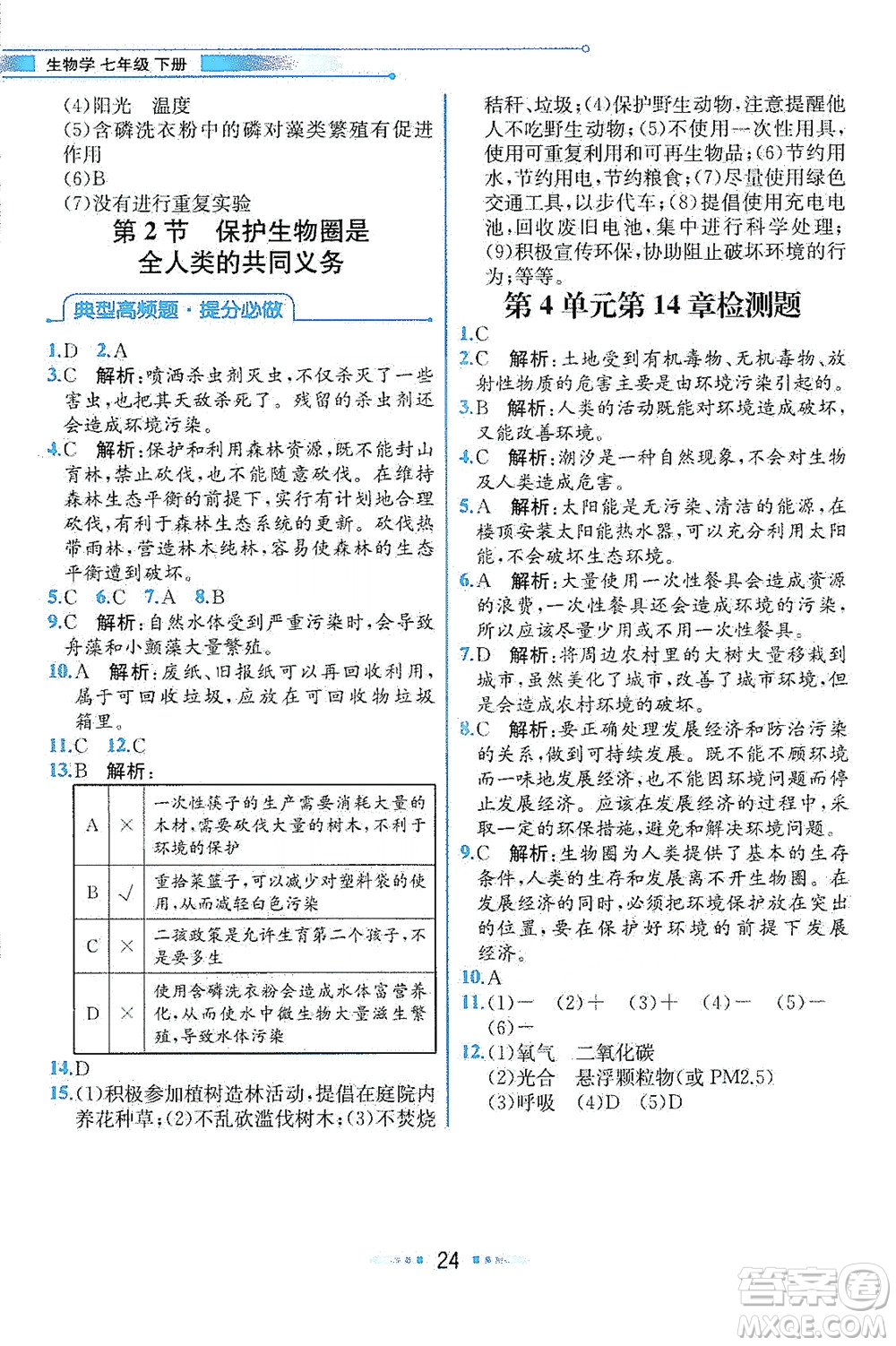 現(xiàn)代教育出版社2021教材解讀生物七年級下冊BS北師大版答案