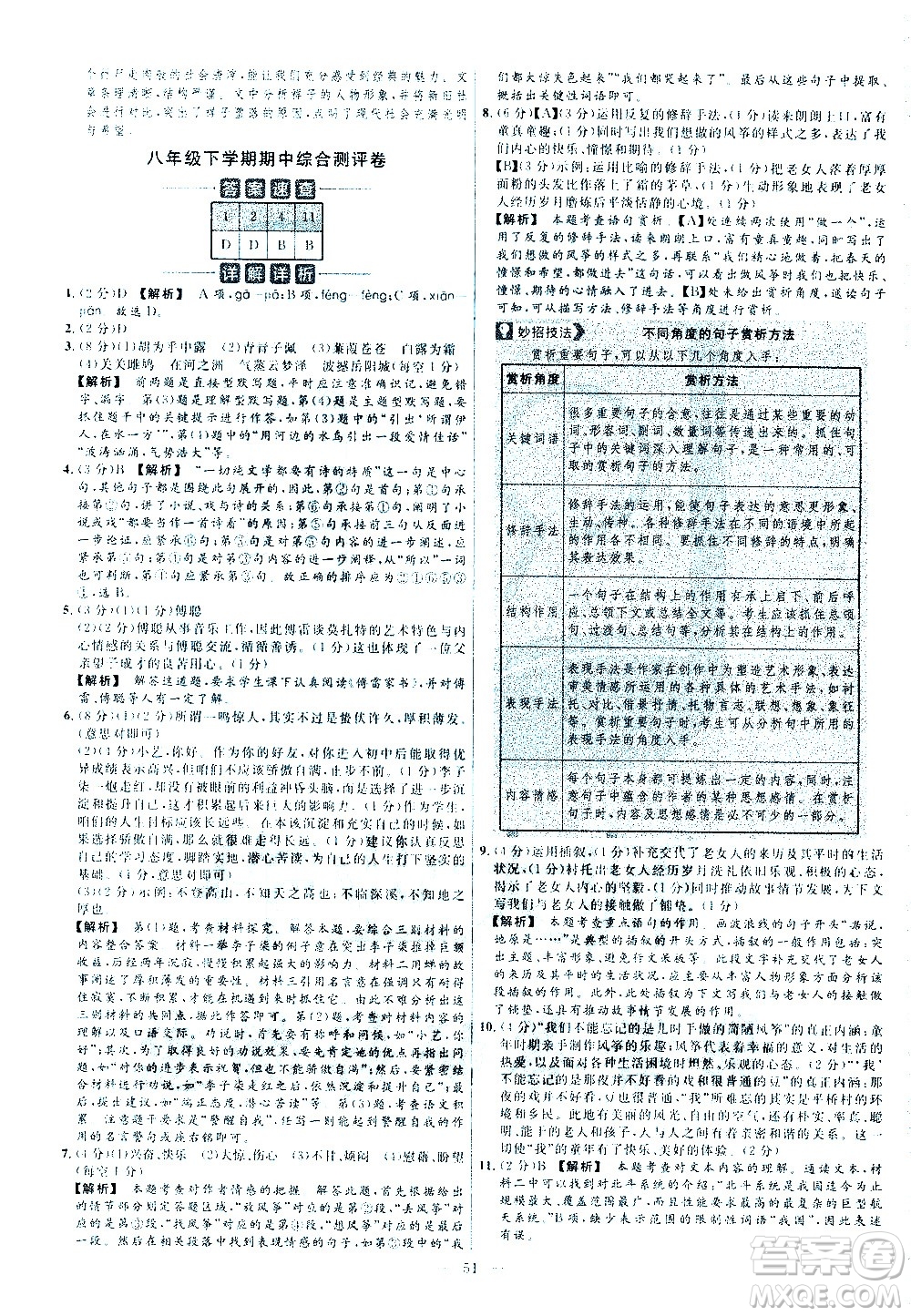 延邊教育出版社2021版金考卷活頁(yè)題選名師名題單元雙測(cè)卷語(yǔ)文八年級(jí)下冊(cè)RJ人教版答案