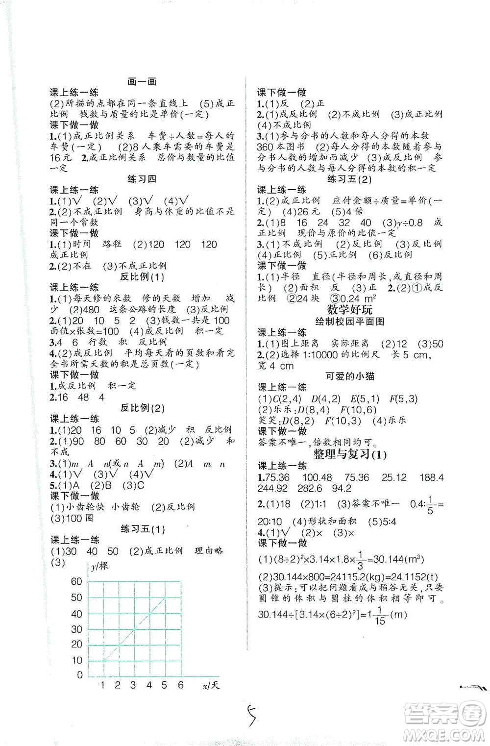 遼寧師范大學(xué)出版社2021自主學(xué)數(shù)學(xué)六年級(jí)下冊(cè)北師版參考答案