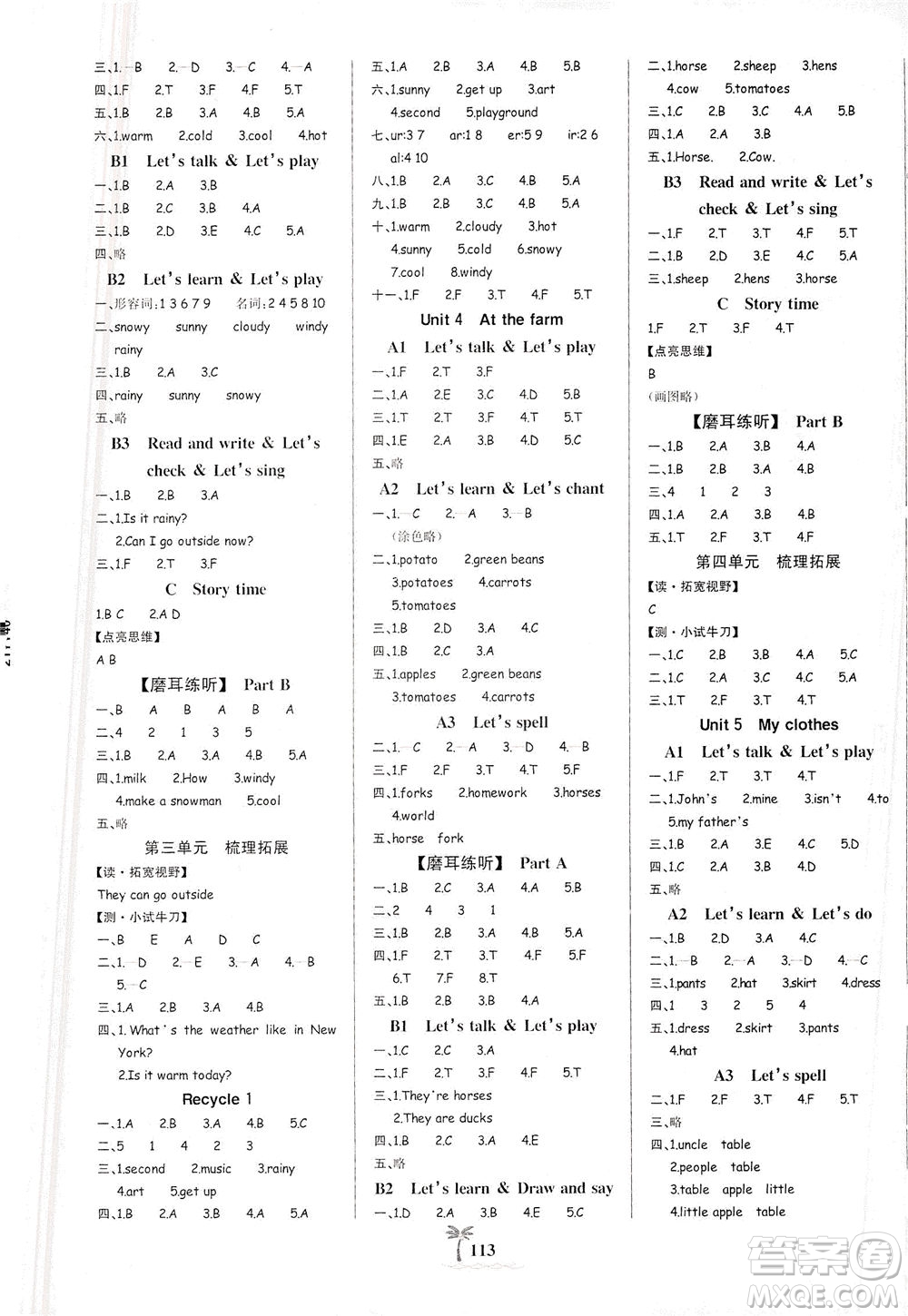 延邊大學(xué)出版社2021世紀(jì)金榜金榜小博士英語四年級(jí)下冊人教PEP版答案