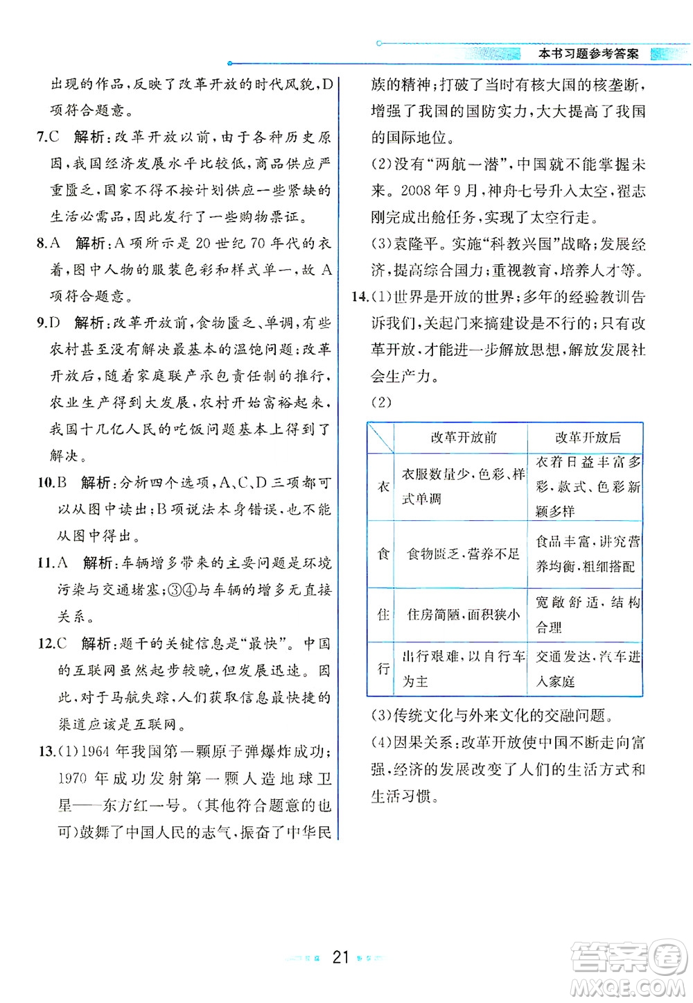 人民教育出版社2021教材解讀中國(guó)歷史八年級(jí)下冊(cè)人教版答案