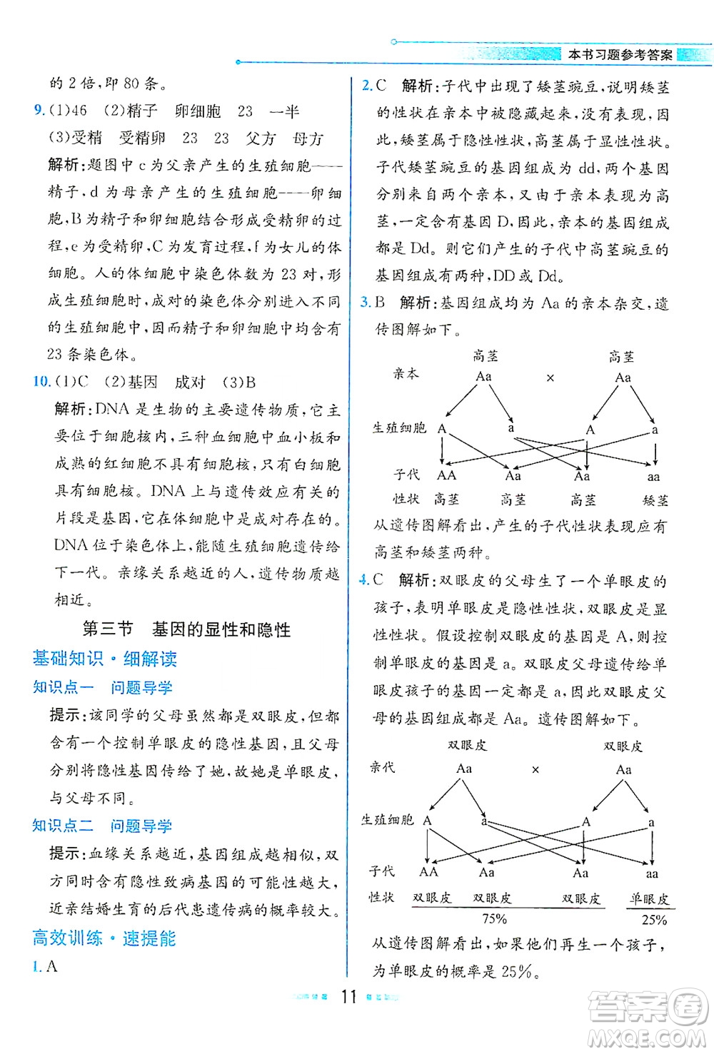 人民教育出版社2021教材解讀生物學(xué)八年級下冊人教版答案