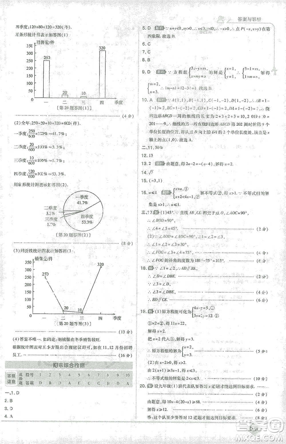 開明出版社2021少年班初中數(shù)學(xué)七年級下冊人教版參考答案