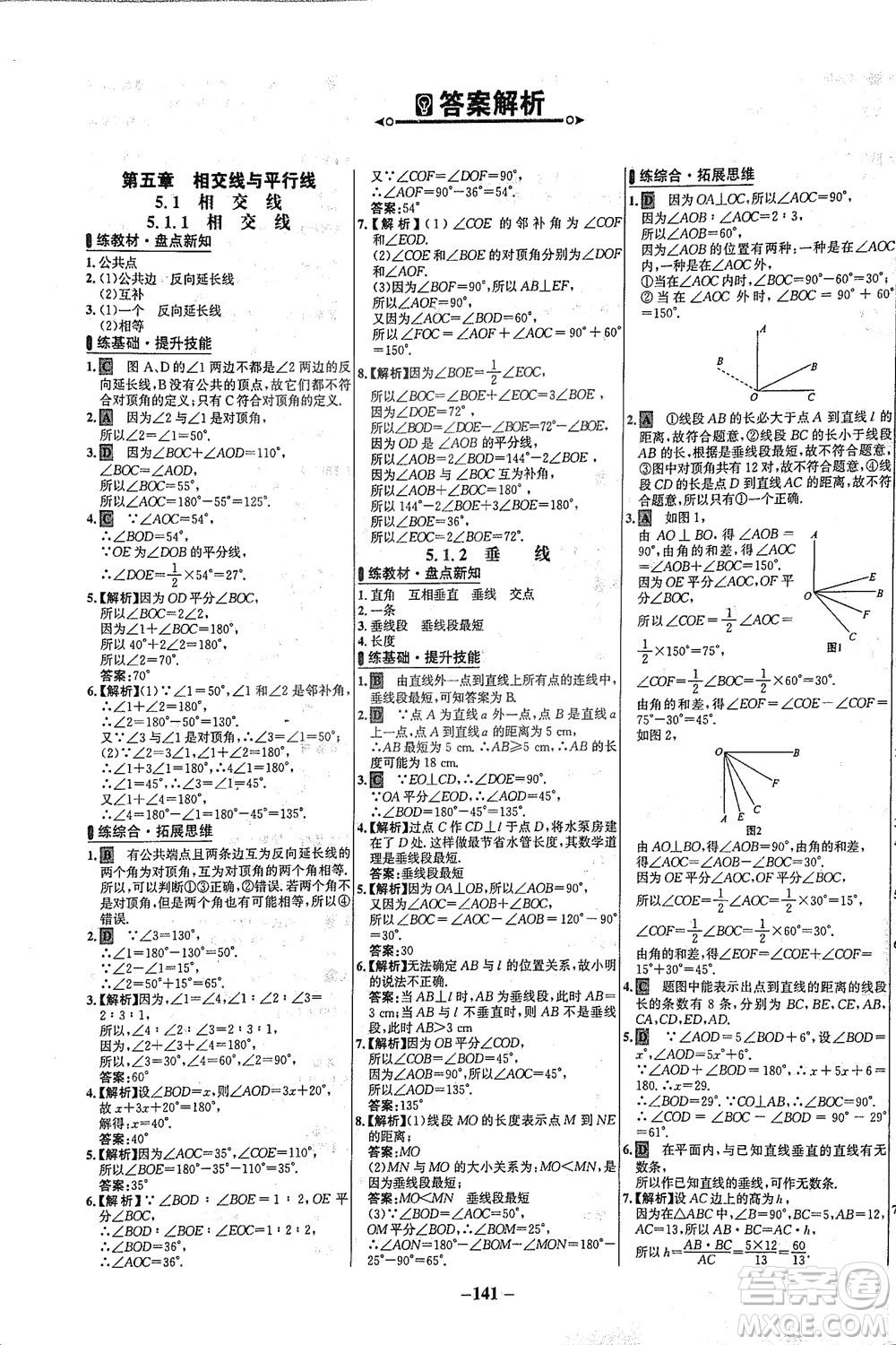 安徽師范大學(xué)出版社2021世紀(jì)金榜百練百勝數(shù)學(xué)七年級(jí)下冊(cè)人教版答案