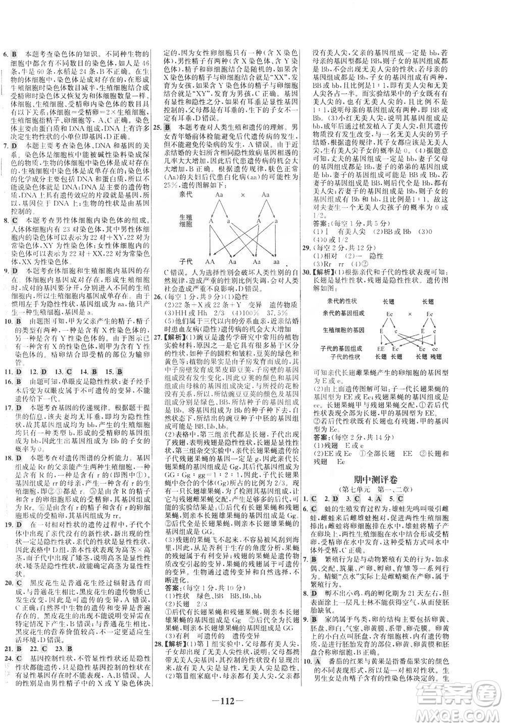 安徽師范大學(xué)出版社2021世紀(jì)金榜百練百勝生物八年級下冊人教版答案