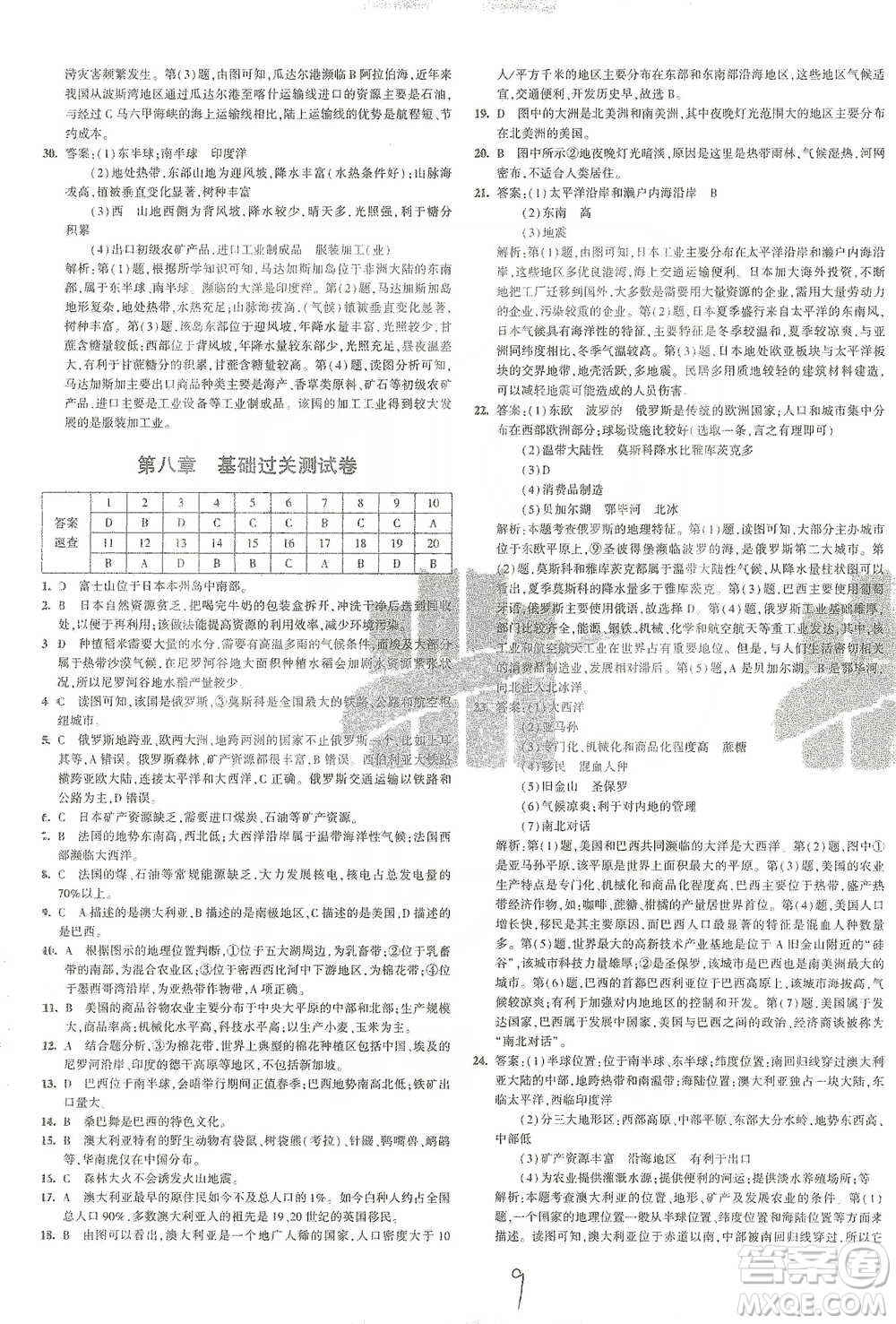 首都師范大學出版社2021年5年中考3年模擬初中試卷地理七年級下冊湘教版參考答案