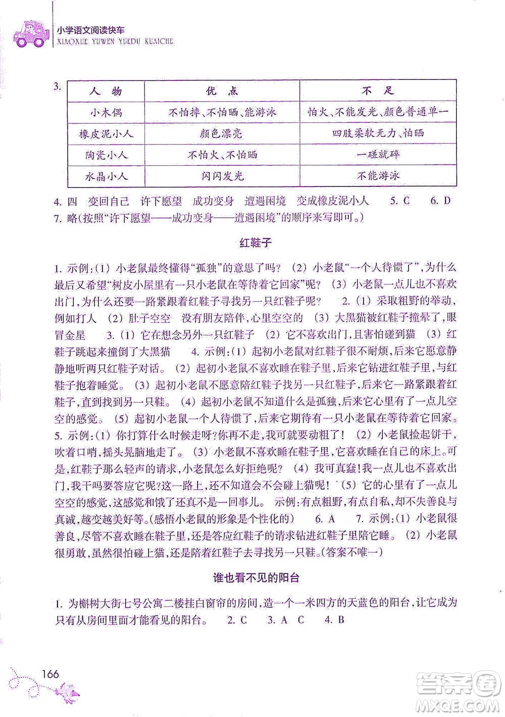 浙江教育出版社2021新課標(biāo)小學(xué)語文閱讀快車四年級(jí)下冊(cè)參考答案