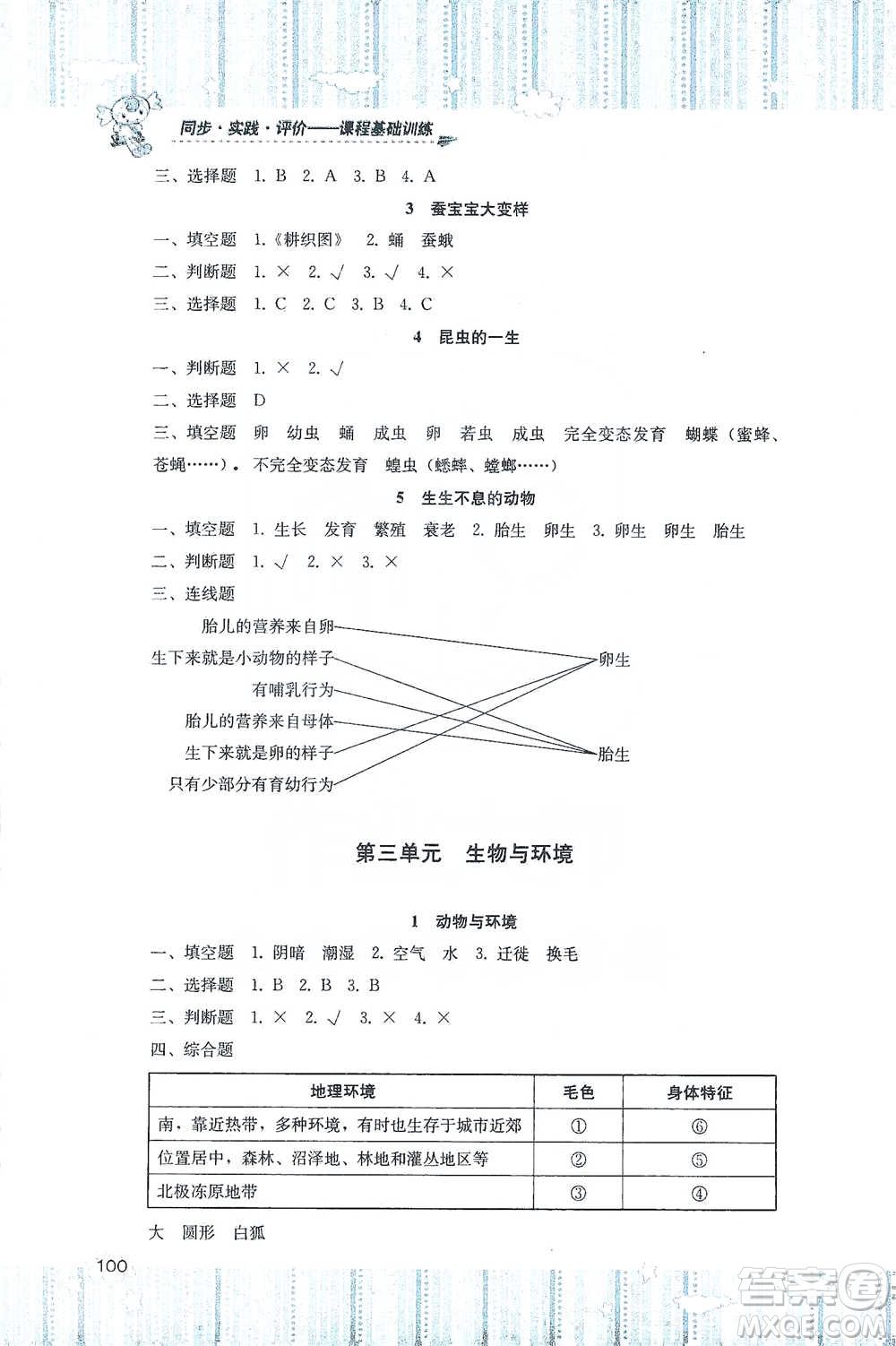 湖南少年兒童出版社2021基礎(chǔ)訓(xùn)練科學(xué)四年級下冊湘科版參考答案