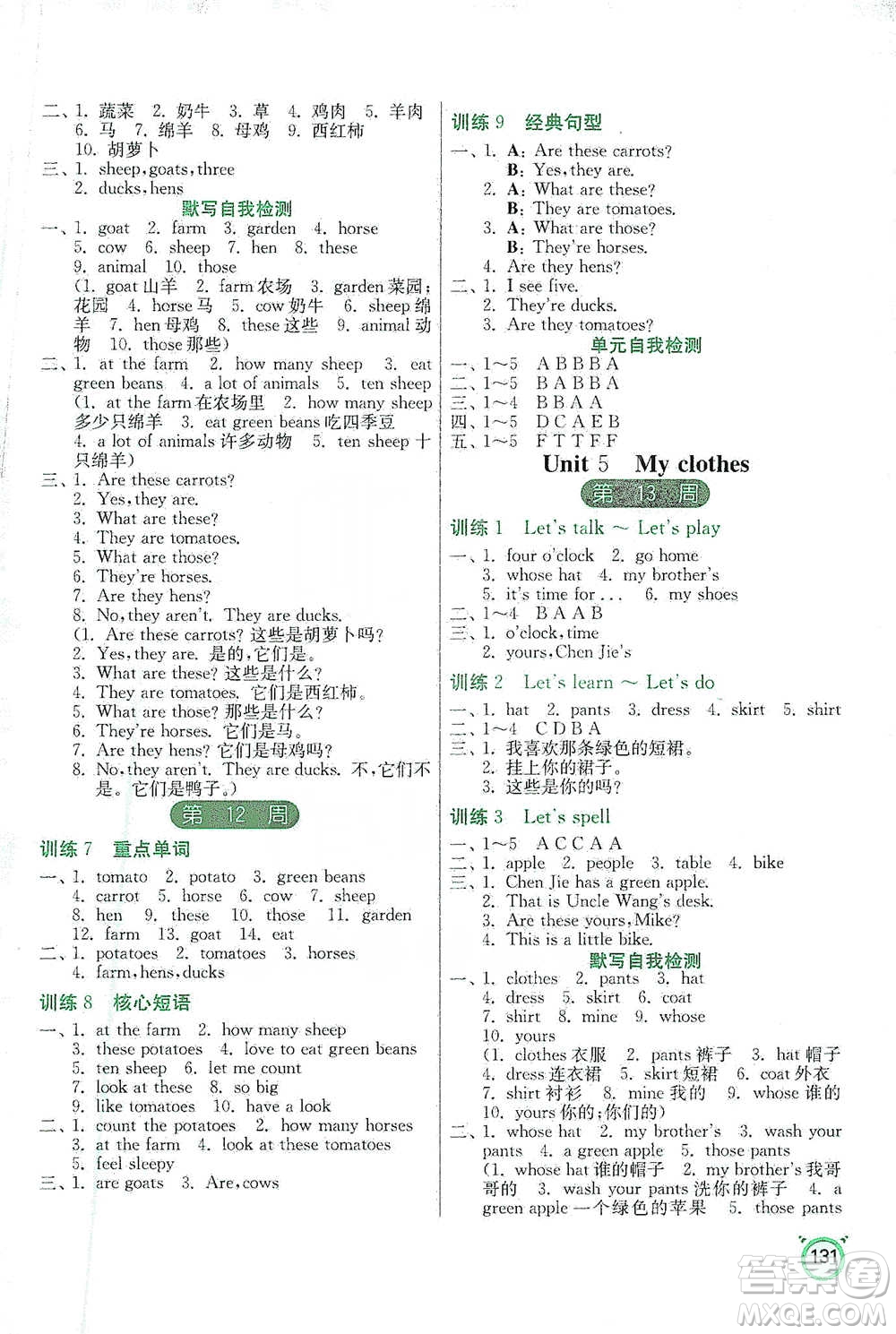 江蘇人民出版社2021小學(xué)英語(yǔ)默寫(xiě)高手四年級(jí)下冊(cè)人教PEP版參考答案