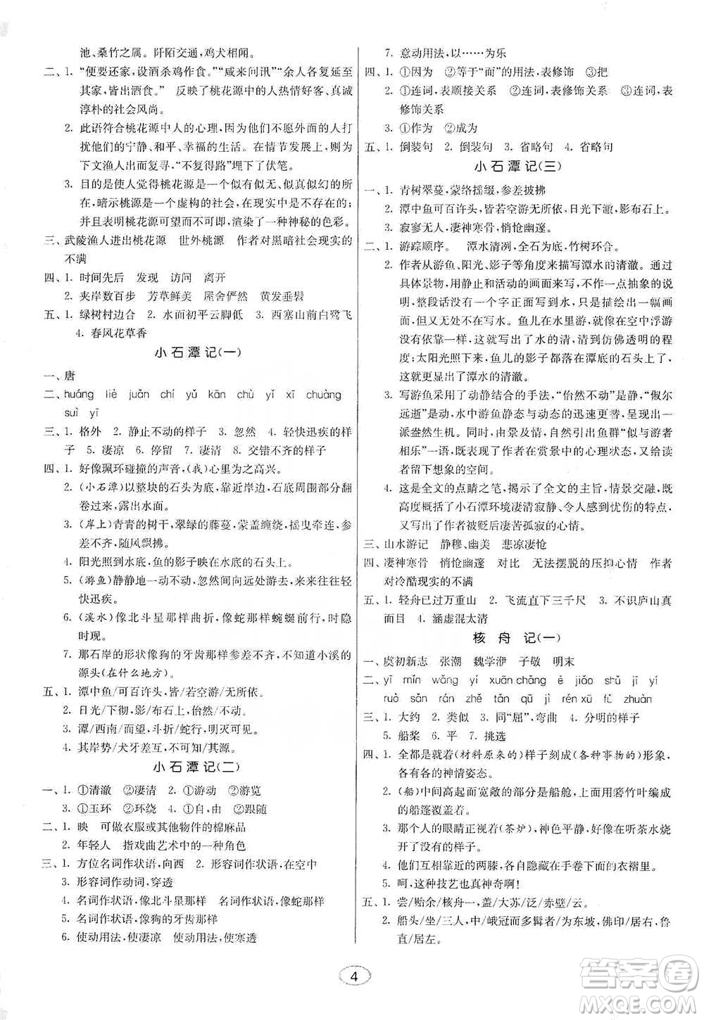 江蘇人民出版社2021初中語(yǔ)文默寫(xiě)高手八年級(jí)下冊(cè)人教版參考答案