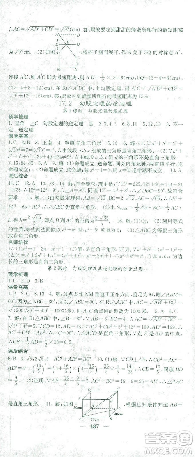 四川大學(xué)出版社2021名校課堂內(nèi)外數(shù)學(xué)八年級下冊人教版答案