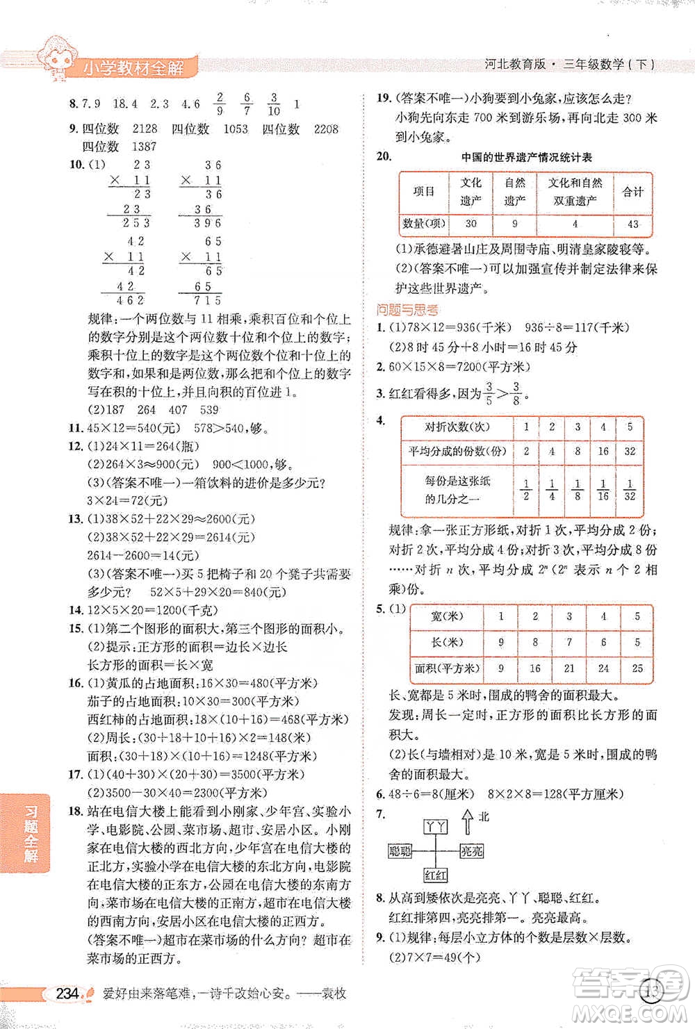 陜西人民教育出版社2021小學教材全解三年級下冊數(shù)學河北教育版參考答案