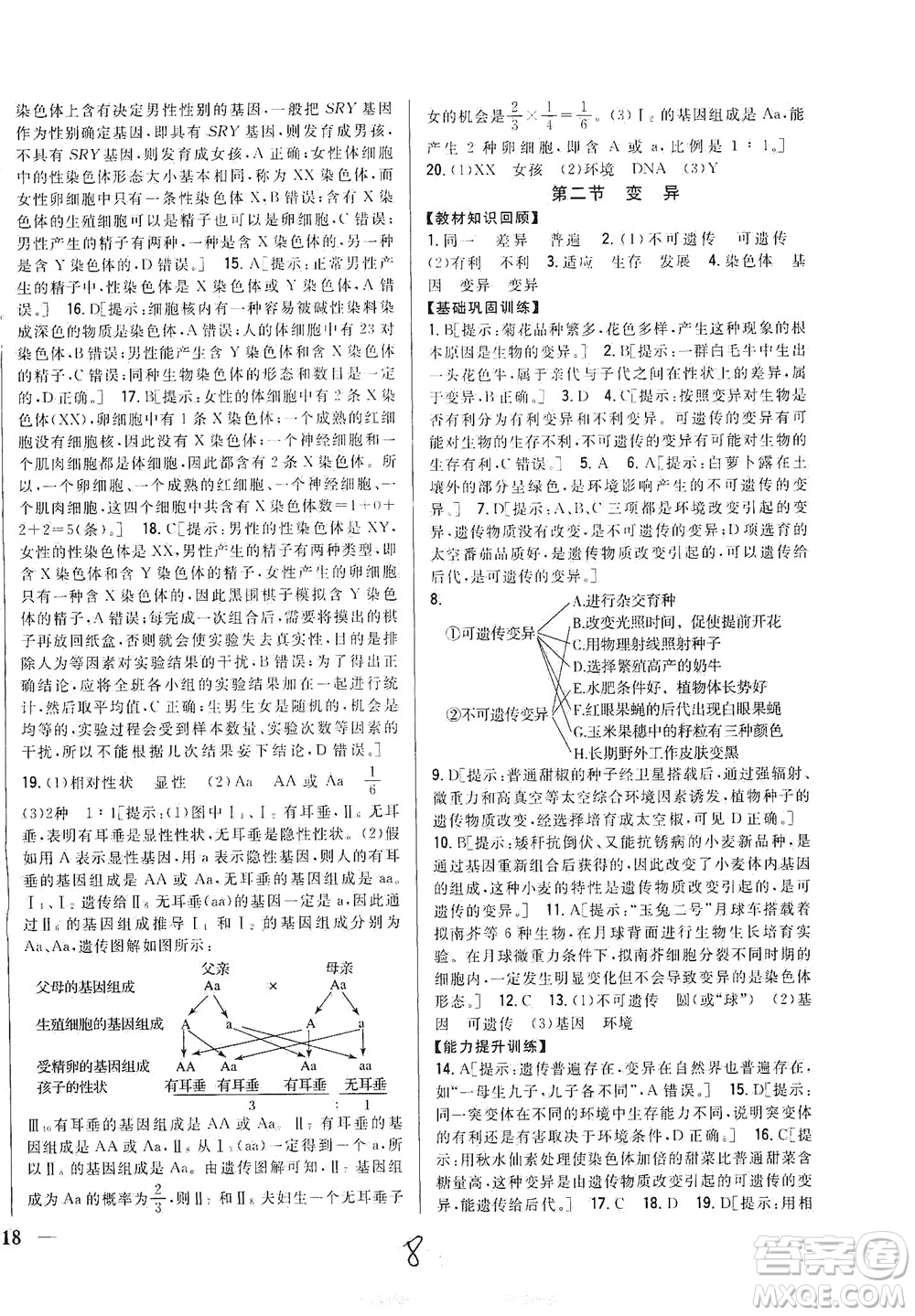 吉林人民出版社2021全科王同步課時(shí)練習(xí)生物八年級(jí)下冊(cè)新課標(biāo)翼少版答案