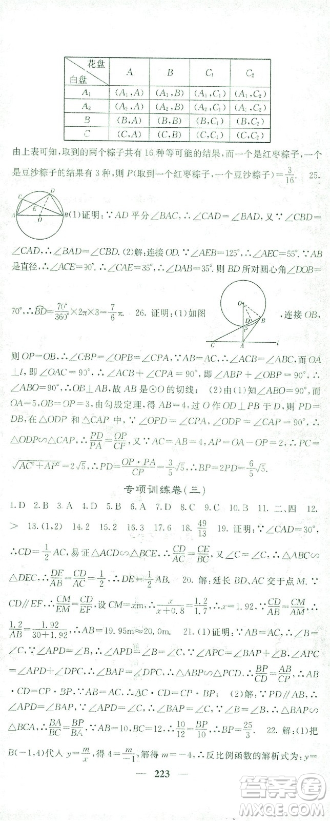 四川大學(xué)出版社2021名校課堂內(nèi)外數(shù)學(xué)九年級(jí)下冊(cè)人教版答案