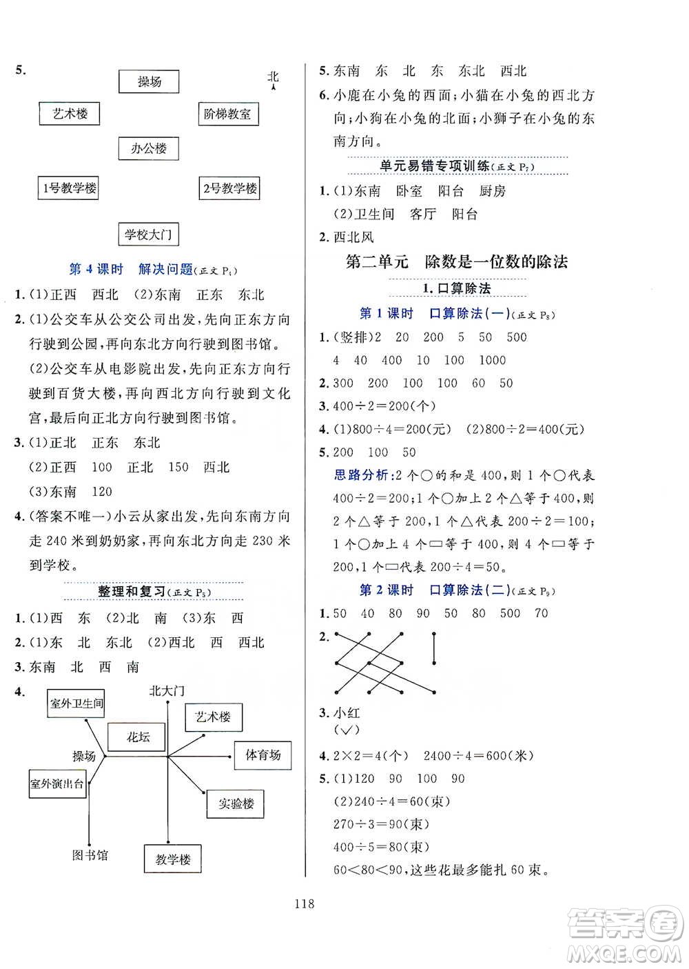 陜西人民教育出版社2021小學(xué)教材全練三年級(jí)下冊(cè)數(shù)學(xué)人教版參考答案